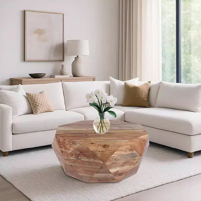 Tavolino da caffè Royal Hampton in legno di acacia da 33 pollici con forma a diamante e piano liscio, marrone naturale