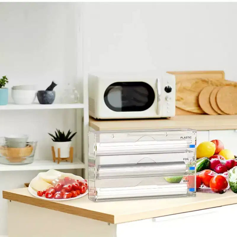 Organizzatore per pellicola trasparente e alluminio - Dispenser in acrilico per cassetti della cucina (misura standard, trasparente)