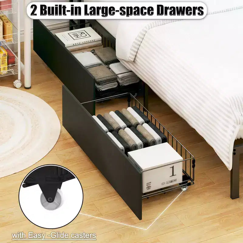 Divano letto angolare Okak Twin/Full per bambini con libreria e luce LED, letto a piattaforma moderno con libreria, non è necessaria la rete a molle
