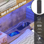 Divano letto angolare Okak Twin/Full per bambini con libreria e luce LED, letto a piattaforma moderno con libreria, non è necessaria la rete a molle