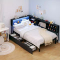 Okak Twin/Full Kids =Daybed Corner Bed Frame with Storage Bookcase & LED Light,Modern Bookcase Platform Bed,No Box Spring Needed