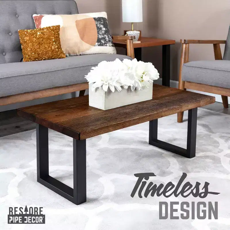 Tavolino da caffè Pipe Decor Skyline Boulder nero in legno massello con gambe Landscape da 30 cm