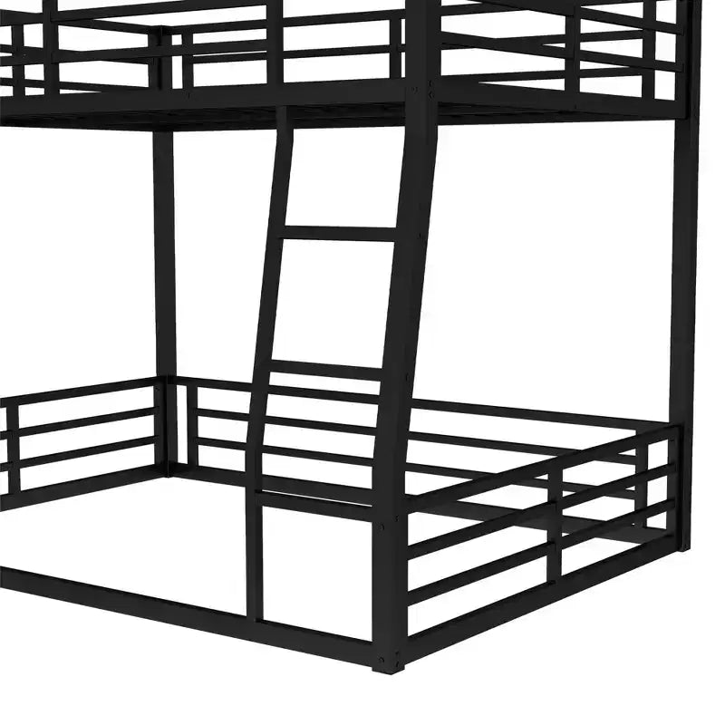 Bellemave Letto a castello in metallo Full XL sopra Queen per adulti e ragazzi, struttura salvaspazio per impieghi gravosi, sponde di protezione, silenzioso, senza rete, nero
