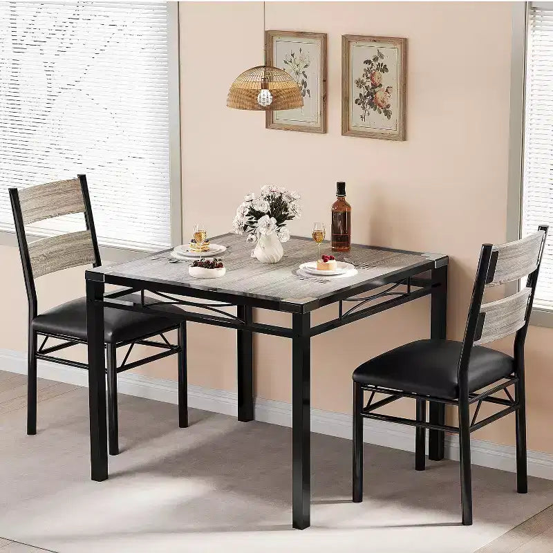 Set tavolo da pranzo per 2 persone, tavolo da pranzo con 2 sedie imbottite, set tavolo da pranzo da cucina a 3 pezzi in legno con protezione angolare per piccoli spazi