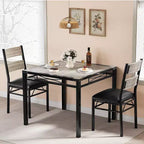 Set tavolo da pranzo per 2 persone, tavolo da pranzo con 2 sedie imbottite, set tavolo da pranzo da cucina a 3 pezzi in legno con protezione angolare per piccoli spazi