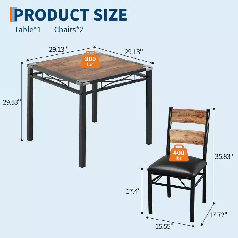 Set tavolo da pranzo per 2 persone, tavolo da pranzo con 2 sedie imbottite, set tavolo da pranzo da cucina a 3 pezzi in legno con protezione angolare per piccoli spazi