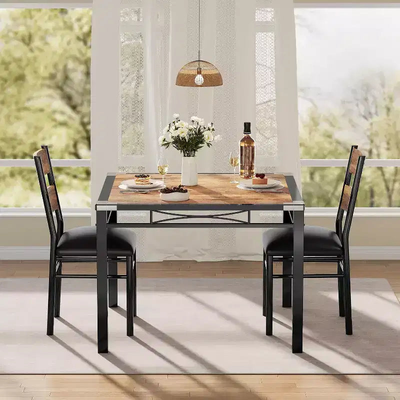 Set tavolo da pranzo per 2 persone, tavolo da pranzo con 2 sedie imbottite, set tavolo da pranzo da cucina a 3 pezzi in legno con protezione angolare per piccoli spazi