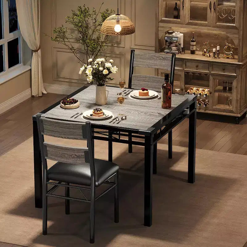 Set tavolo da pranzo per 2 persone, tavolo da pranzo con 2 sedie imbottite, set tavolo da pranzo da cucina a 3 pezzi in legno con protezione angolare per piccoli spazi