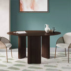 PexFix 60 Tavolo da Pranzo Rotondo Moderno con Gambe a Colonna a Strisce, Tavolo da Cucina in Legno Massello con Cuscinetti Antigraffio per Sala da Pranzo e Bar in Cucina, Noce