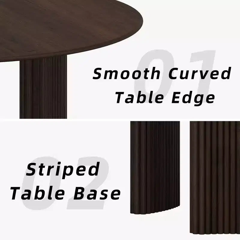 PexFix 60 Tavolo da Pranzo Rotondo Moderno con Gambe a Colonna a Strisce, Tavolo da Cucina in Legno Massello con Cuscinetti Antigraffio per Sala da Pranzo e Bar in Cucina, Noce