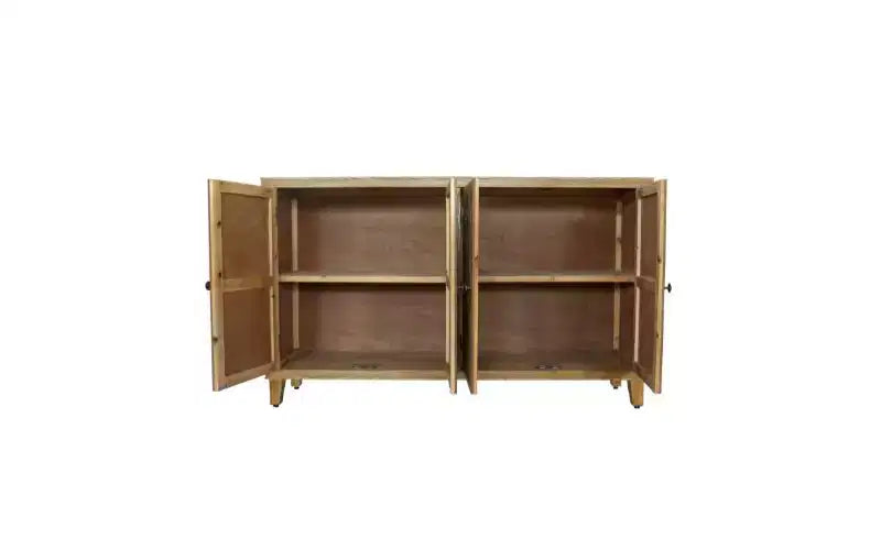 GDFStudio Isaac - Armadietto Consolle con 4 Ante in Legno di Abete Rustico da 59,00 pollici