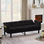 MAYEERTY Divano Futon in Velluto Convertibile Pieghevole a Tre Posti Divano Letto Trapuntato per Appartamento Nero