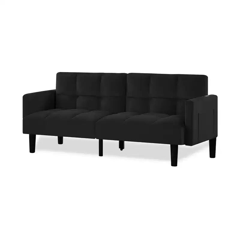 MAYEERTY Divano Futon in Velluto Convertibile Pieghevole a Tre Posti Divano Letto Trapuntato per Appartamento Nero