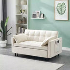 MAYEERTY Divano Moderno in Velluto a Due Posti, Divano Letto Estraibile con Cuscini Decorativi e Tasche per Soggiorno Camera da Letto, Beige
