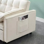 MAYEERTY Divano Moderno in Velluto a Due Posti, Divano Letto Estraibile con Cuscini Decorativi e Tasche per Soggiorno Camera da Letto, Beige