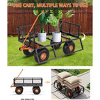 Carrello in acciaio per impieghi gravosi con maniglia girevole a 180° versatile, sponde rimovibili e ruote da 10 pollici per l'uso in cucina o in giardino