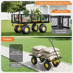 Carrello in acciaio per impieghi gravosi con maniglia girevole a 180° versatile, sponde rimovibili e ruote da 10 pollici per l'uso in cucina o in giardino