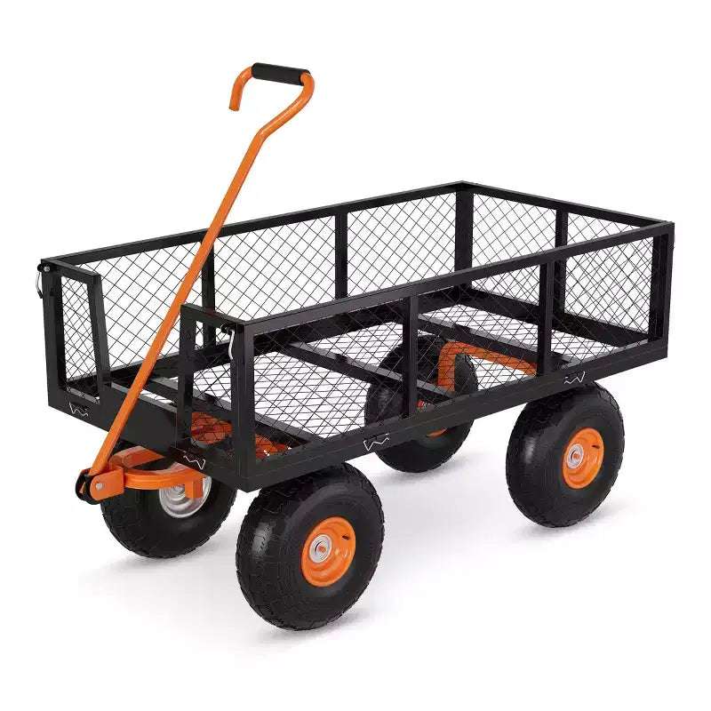 Carrello in acciaio per impieghi gravosi con maniglia girevole a 180° versatile, sponde rimovibili e ruote da 10 pollici per l'uso in cucina o in giardino