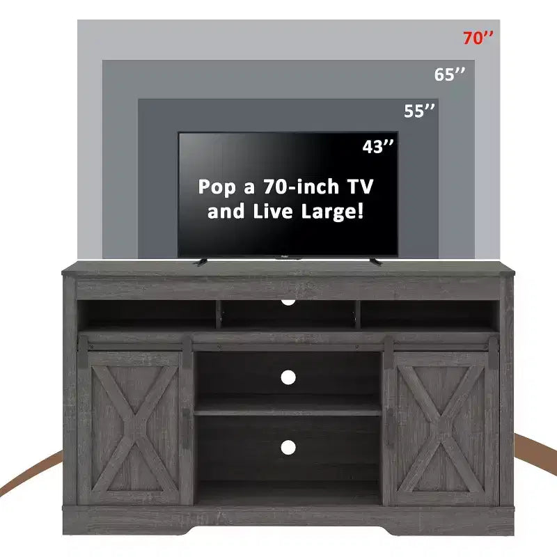 Heynemo Mobile TV Rustico con anta scorrevole a granaio per TV fino a 65+ pollici, mobile TV alto 86 cm, console in legno con ante per riporre oggetti