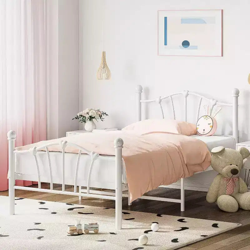 Struttura Letto a Piattaforma in Metallo Misura Singola con Testiera e Pediera, Robusto Supporto a Doghe, 28,5 cm di Spazio Contenitore Sotto il Letto, Nessuna Rete a Molle Richiesta