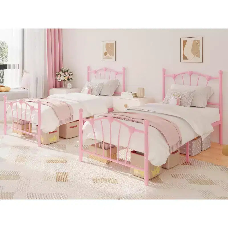 Struttura Letto a Piattaforma in Metallo Misura Singola con Testiera e Pediera, Robusto Supporto a Doghe, 28,5 cm di Spazio Contenitore Sotto il Letto, Nessuna Rete a Molle Richiesta