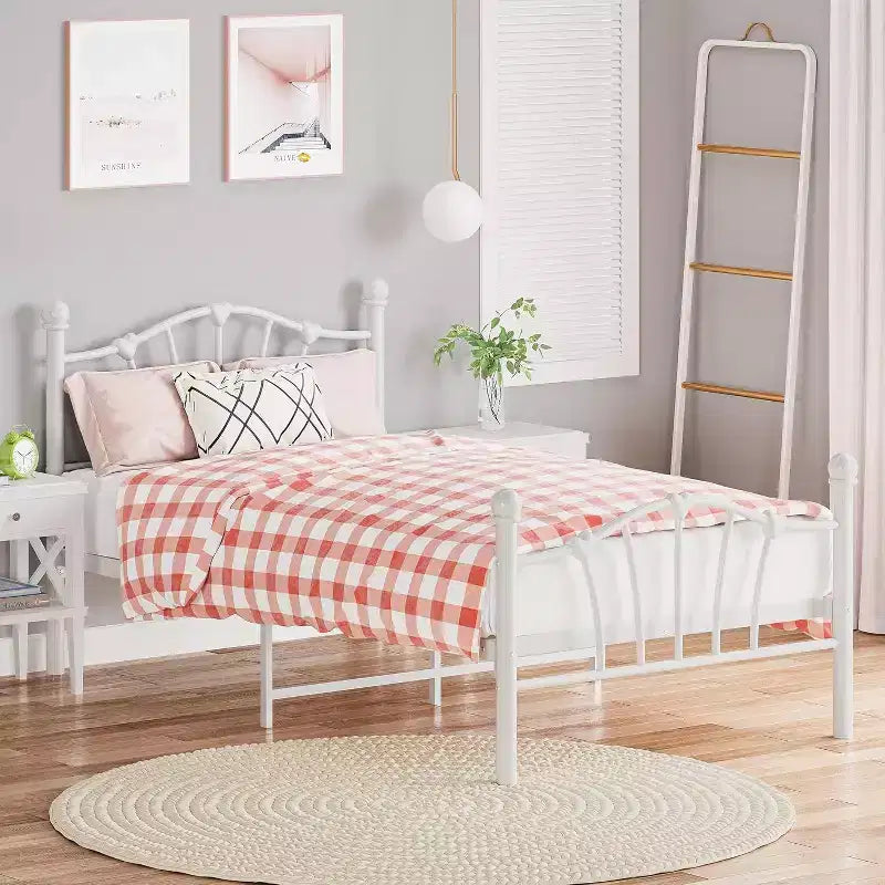 Struttura Letto a Piattaforma in Metallo Misura Singola con Testiera e Pediera, Robusto Supporto a Doghe, 28,5 cm di Spazio Contenitore Sotto il Letto, Nessuna Rete a Molle Richiesta