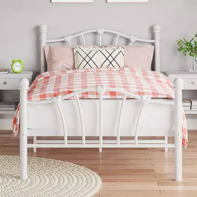 Struttura Letto a Piattaforma in Metallo Misura Singola con Testiera e Pediera, Robusto Supporto a Doghe, 28,5 cm di Spazio Contenitore Sotto il Letto, Nessuna Rete a Molle Richiesta