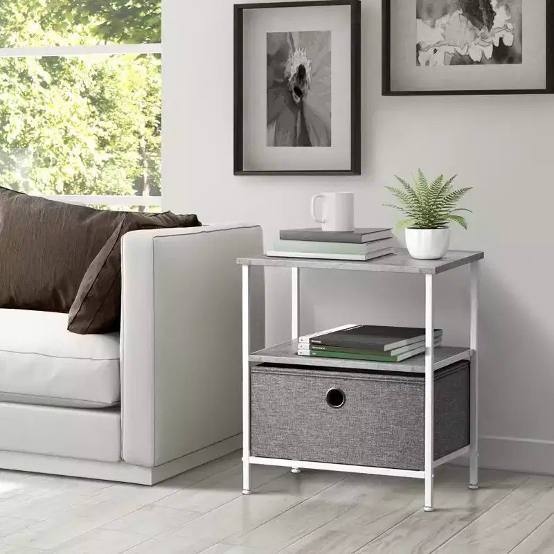 Sorbus Comodino a 1 cassetto con ripiano - Struttura in acciaio, piano in legno e contenitori in tessuto facili da estrarre - Perfetto per casa, camera da letto, ufficio e dormitorio universitario