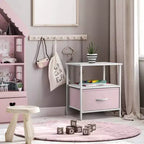Sorbus Comodino a 1 cassetto con ripiano - Struttura in acciaio, piano in legno e contenitori in tessuto facili da estrarre - Perfetto per casa, camera da letto, ufficio e dormitorio universitario