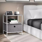 Sorbus Comodino a 1 cassetto con ripiano - Struttura in acciaio, piano in legno e contenitori in tessuto facili da estrarre - Perfetto per casa, camera da letto, ufficio e dormitorio universitario