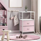 Comodino Sorbus a 2 cassetti con mensola - Struttura in acciaio, piano in legno e contenitori in tessuto facili da estrarre - Perfetto per casa, camera da letto, ufficio e altro ancora