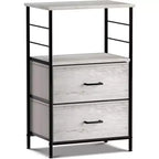 Comodino Sorbus a 2 cassetti con mensola - Struttura in acciaio, piano in legno e contenitori in tessuto facili da estrarre - Perfetto per casa, camera da letto, ufficio e altro ancora