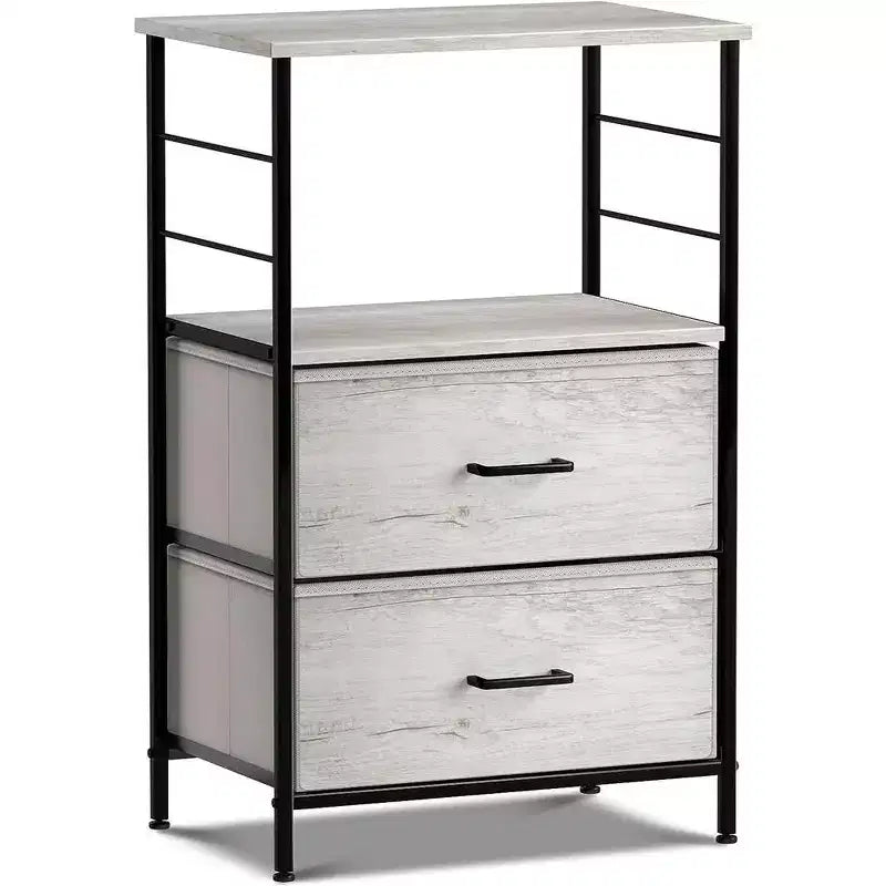 Comodino Sorbus a 2 cassetti con mensola - Struttura in acciaio, piano in legno e contenitori in tessuto facili da estrarre - Perfetto per casa, camera da letto, ufficio e altro ancora