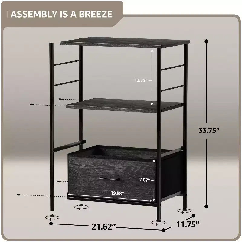 Comodino Sorbus a 2 cassetti con mensola - Struttura in acciaio, piano in legno e contenitori in tessuto facili da estrarre - Perfetto per casa, camera da letto, ufficio e altro ancora