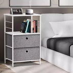 Comodino Sorbus a 2 cassetti con mensola - Struttura in acciaio, piano in legno e contenitori in tessuto facili da estrarre - Perfetto per casa, camera da letto, ufficio e altro ancora