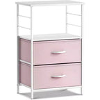 Comodino Sorbus a 2 cassetti con mensola - Struttura in acciaio, piano in legno e contenitori in tessuto facili da estrarre - Perfetto per casa, camera da letto, ufficio e altro ancora