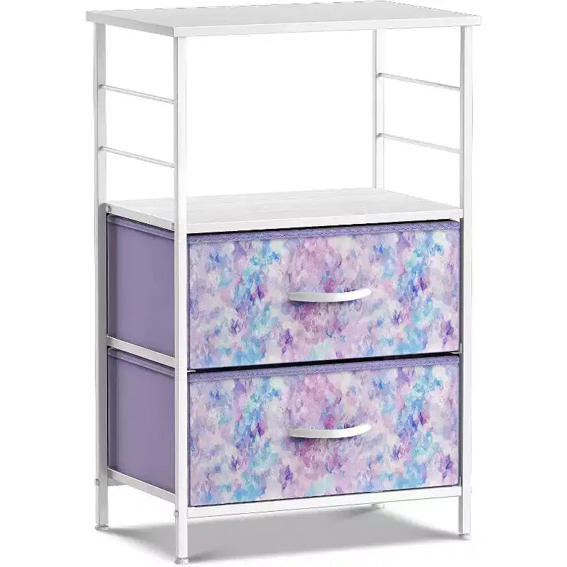 Comodino Sorbus a 2 cassetti con mensola - Struttura in acciaio, piano in legno e contenitori in tessuto facili da estrarre - Perfetto per casa, camera da letto, ufficio e altro ancora