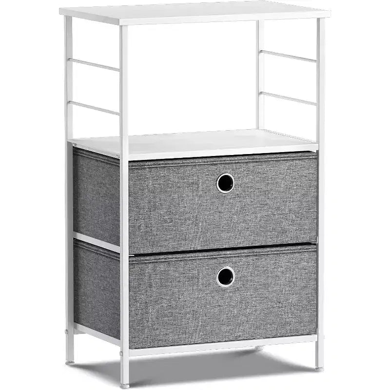 Comodino Sorbus a 2 cassetti con mensola - Struttura in acciaio, piano in legno e contenitori in tessuto facili da estrarre - Perfetto per casa, camera da letto, ufficio e altro ancora