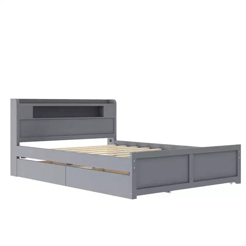 Letto a piattaforma Queen Size con letto estraibile, letto a piattaforma in legno con 2 cassetti portaoggetti e luce a LED