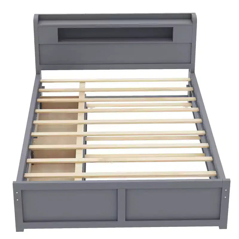 Letto a piattaforma Queen Size con letto estraibile, letto a piattaforma in legno con 2 cassetti portaoggetti e luce a LED