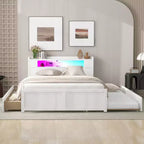 Letto a piattaforma Queen Size con letto estraibile, letto a piattaforma in legno con 2 cassetti portaoggetti e luce a LED
