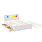 Letto a piattaforma Queen Size con letto estraibile, letto a piattaforma in legno con 2 cassetti portaoggetti e luce a LED
