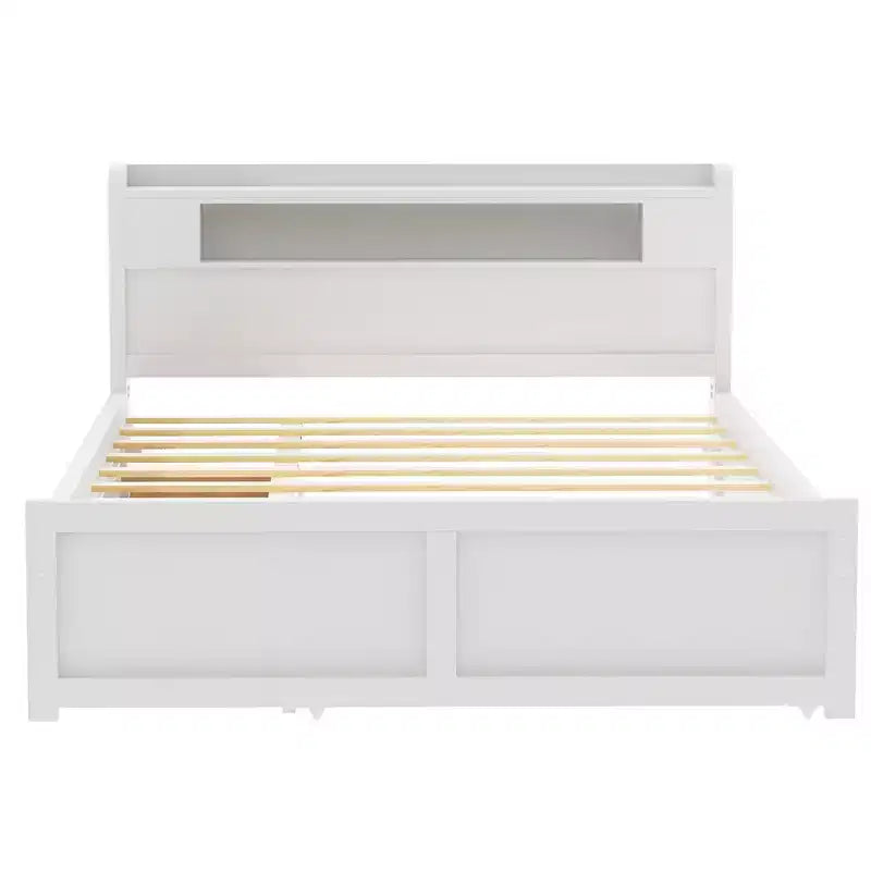 Letto a piattaforma Queen Size con letto estraibile, letto a piattaforma in legno con 2 cassetti portaoggetti e luce a LED