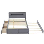 Letto a piattaforma Queen Size con letto estraibile, letto a piattaforma in legno con 2 cassetti portaoggetti e luce a LED