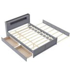 Letto a piattaforma Queen Size con letto estraibile, letto a piattaforma in legno con 2 cassetti portaoggetti e luce a LED