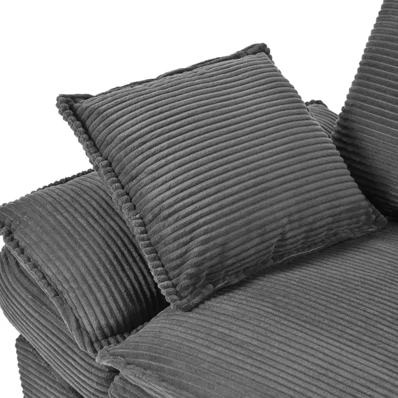 Divano in tessuto a coste curvato moderno Clihome 85.4, divano con schienale imbottito con 2 cuscini decorativi