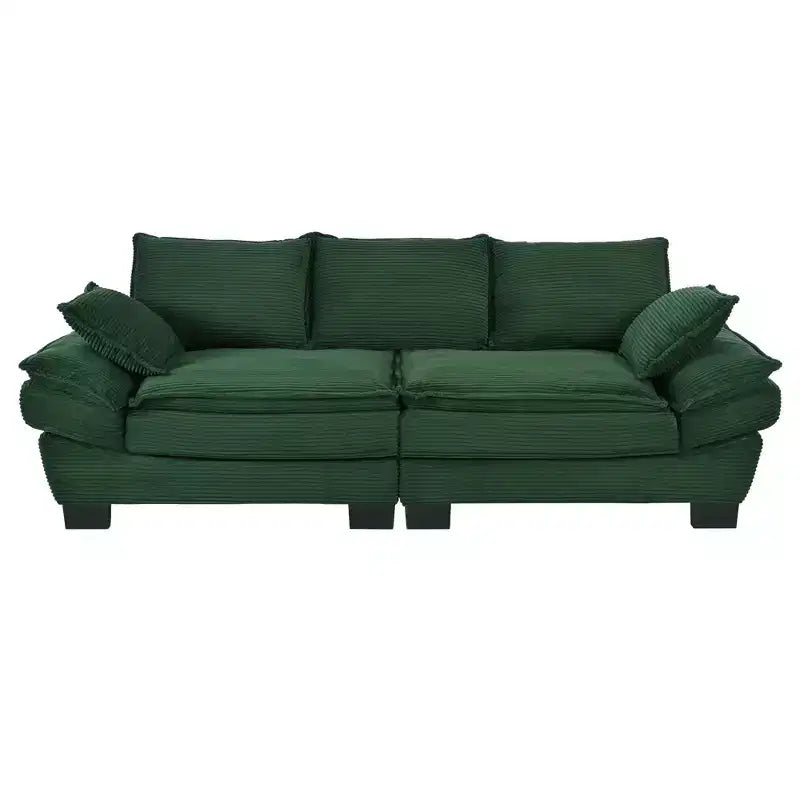 Divano in tessuto a coste curvato moderno Clihome 85.4, divano con schienale imbottito con 2 cuscini decorativi
