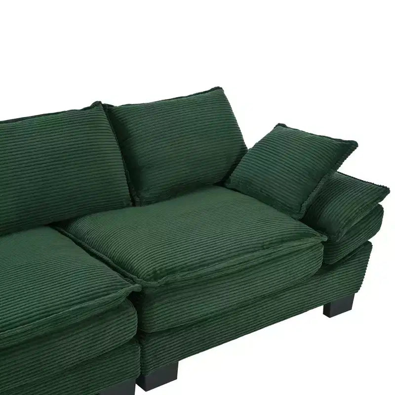 Divano in tessuto a coste curvato moderno Clihome 85.4, divano con schienale imbottito con 2 cuscini decorativi