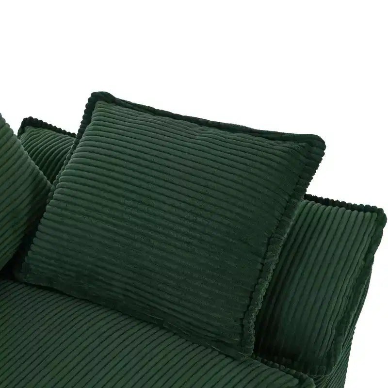 Divano in tessuto a coste curvato moderno Clihome 85.4, divano con schienale imbottito con 2 cuscini decorativi