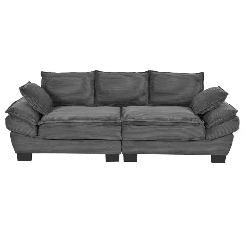 Divano in tessuto a coste curvato moderno Clihome 85.4, divano con schienale imbottito con 2 cuscini decorativi